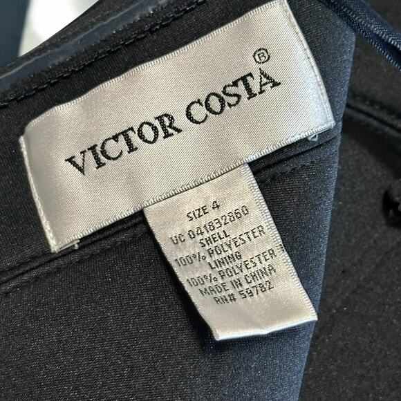 Vintage 80s Victor Costa Black Strapless Cocktail Dress Size 4 Satin Tiered Glam - Picture 3 of 11